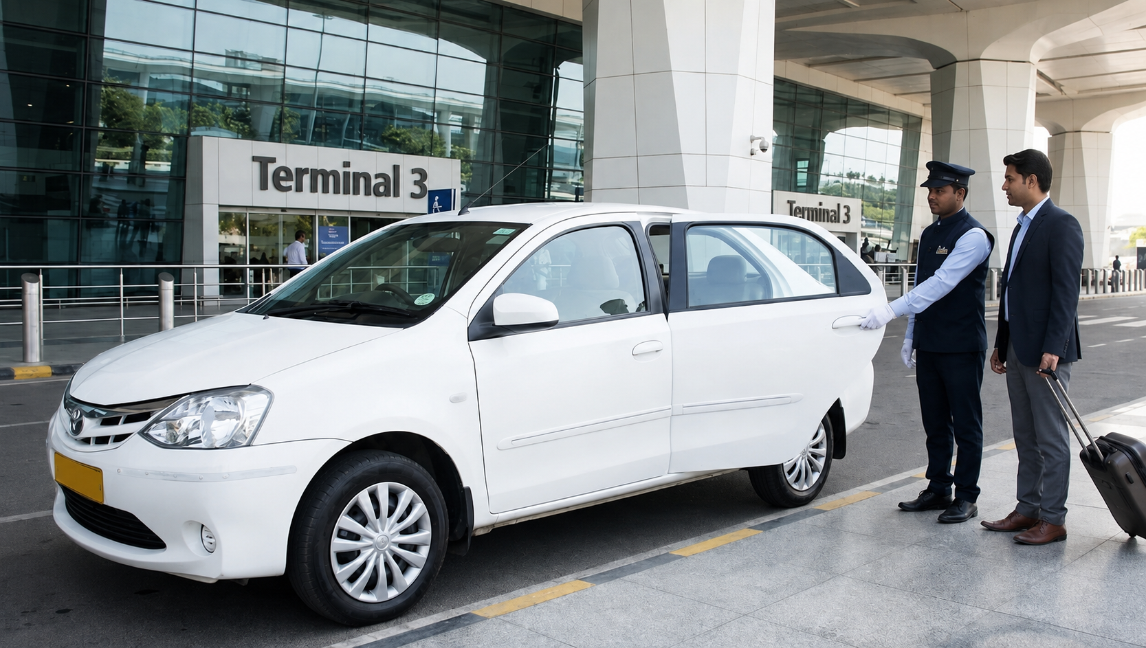 Professional PamTrips driver assisting a traveller with luggage at Delhi airport